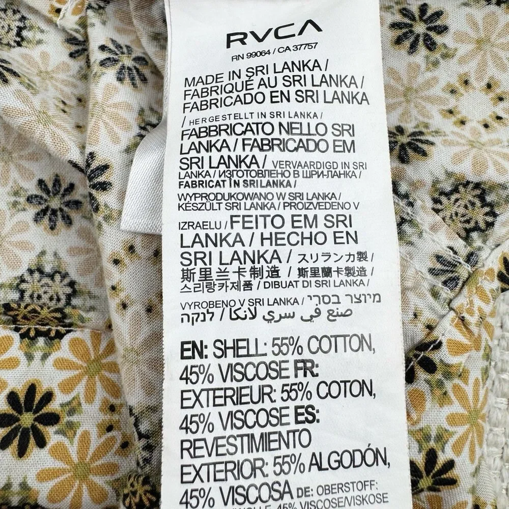 RVCA Shirt Mens Large Black Brown Floral Regular Fit Short Sleeve Button Down LG - Picture 15 of 16